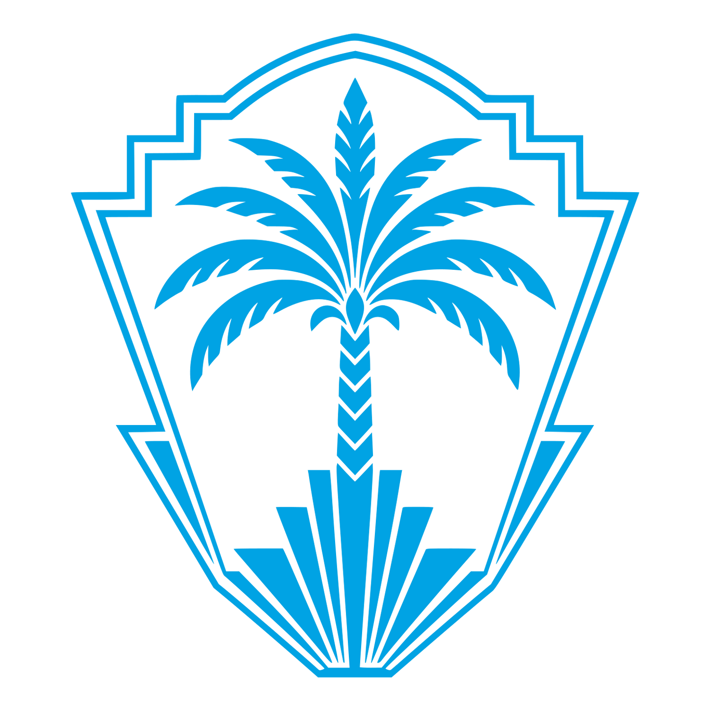 Art Deco Palm Tree Shield Logo #00a3e4