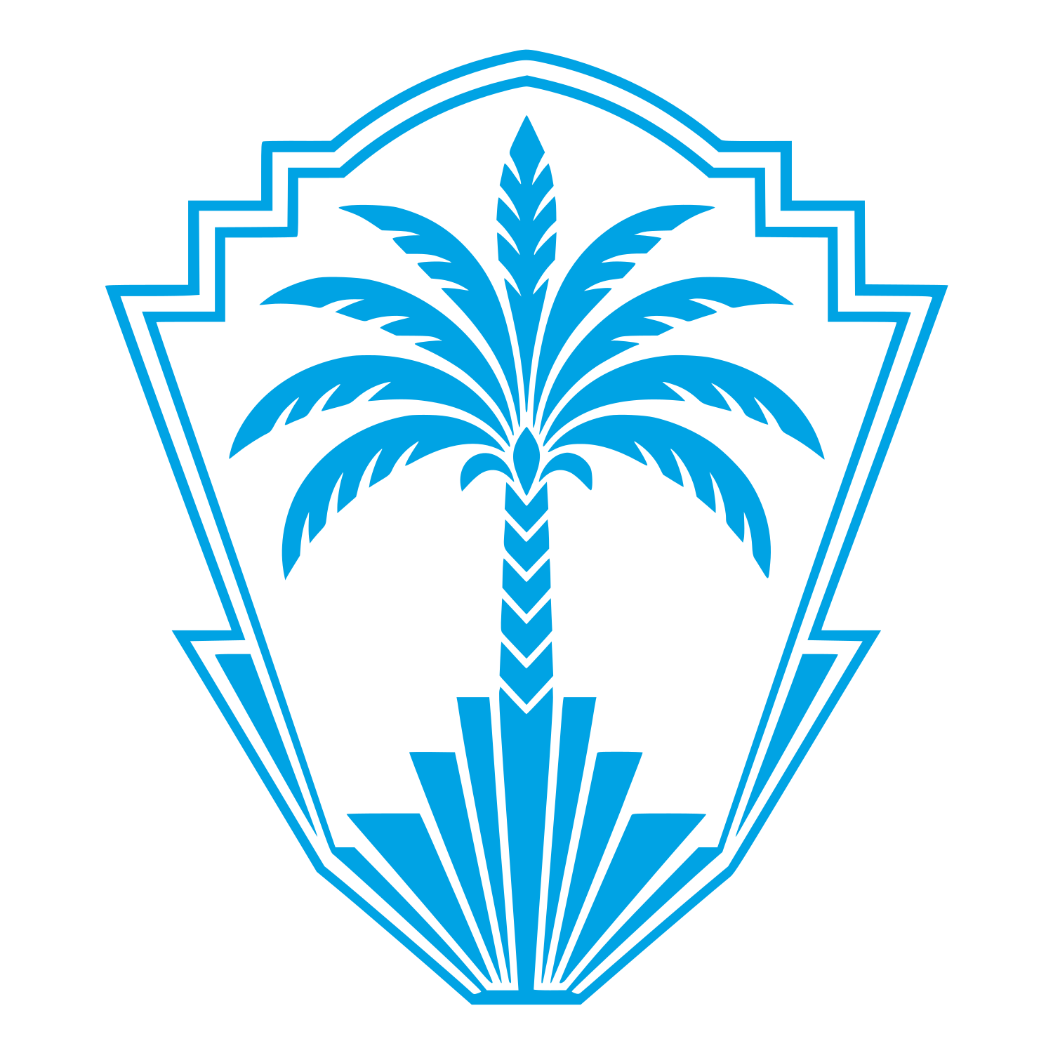 Art Deco Palm Tree Shield Logo #00a3e4
