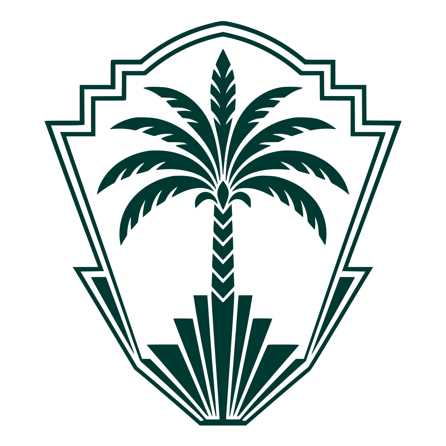 Art Deco Palm Tree Shield Logo #003932