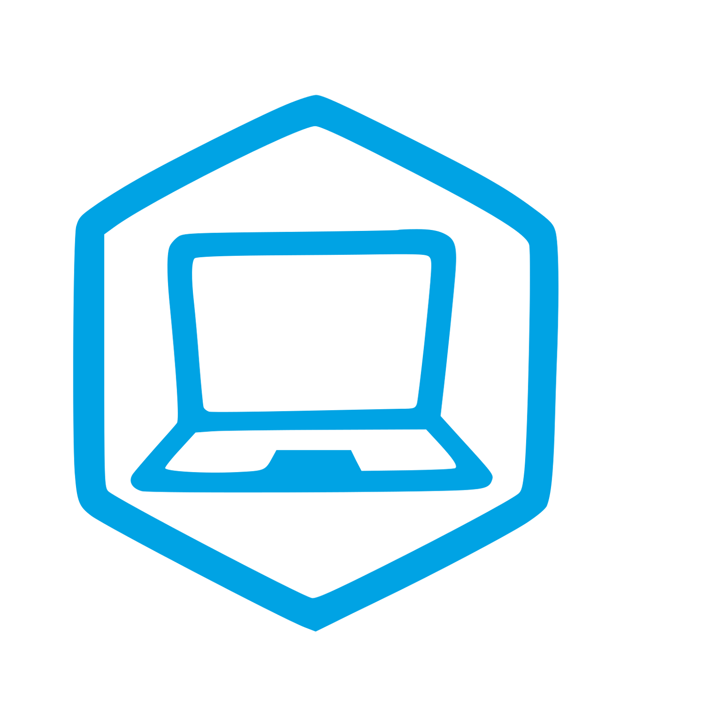 Hand-Drawn Laptop Hexagon Logo #00a3e4