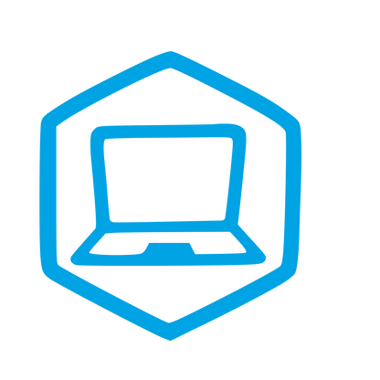 Hand-Drawn Laptop Hexagon Logo #00a3e4