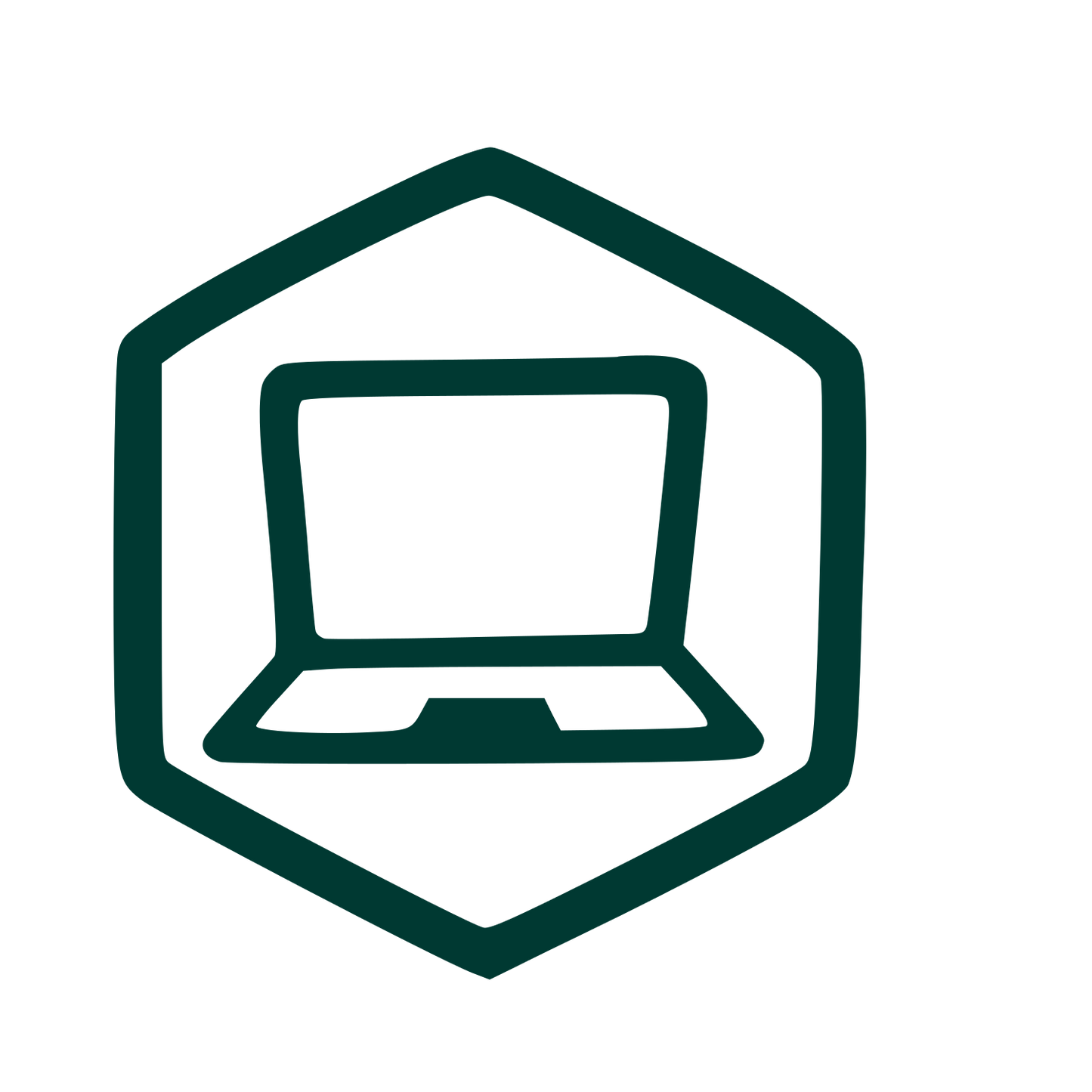 Hand-Drawn Laptop Hexagon Logo #003932