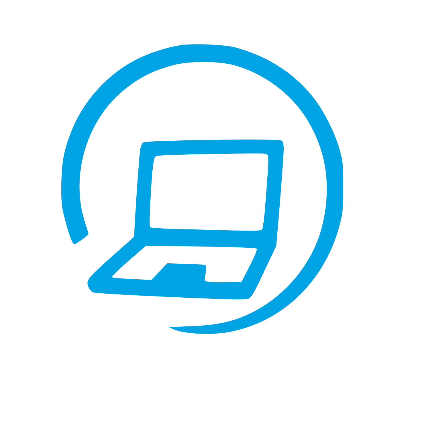 Hand-Drawn Laptop Circle Logo #00a3e4