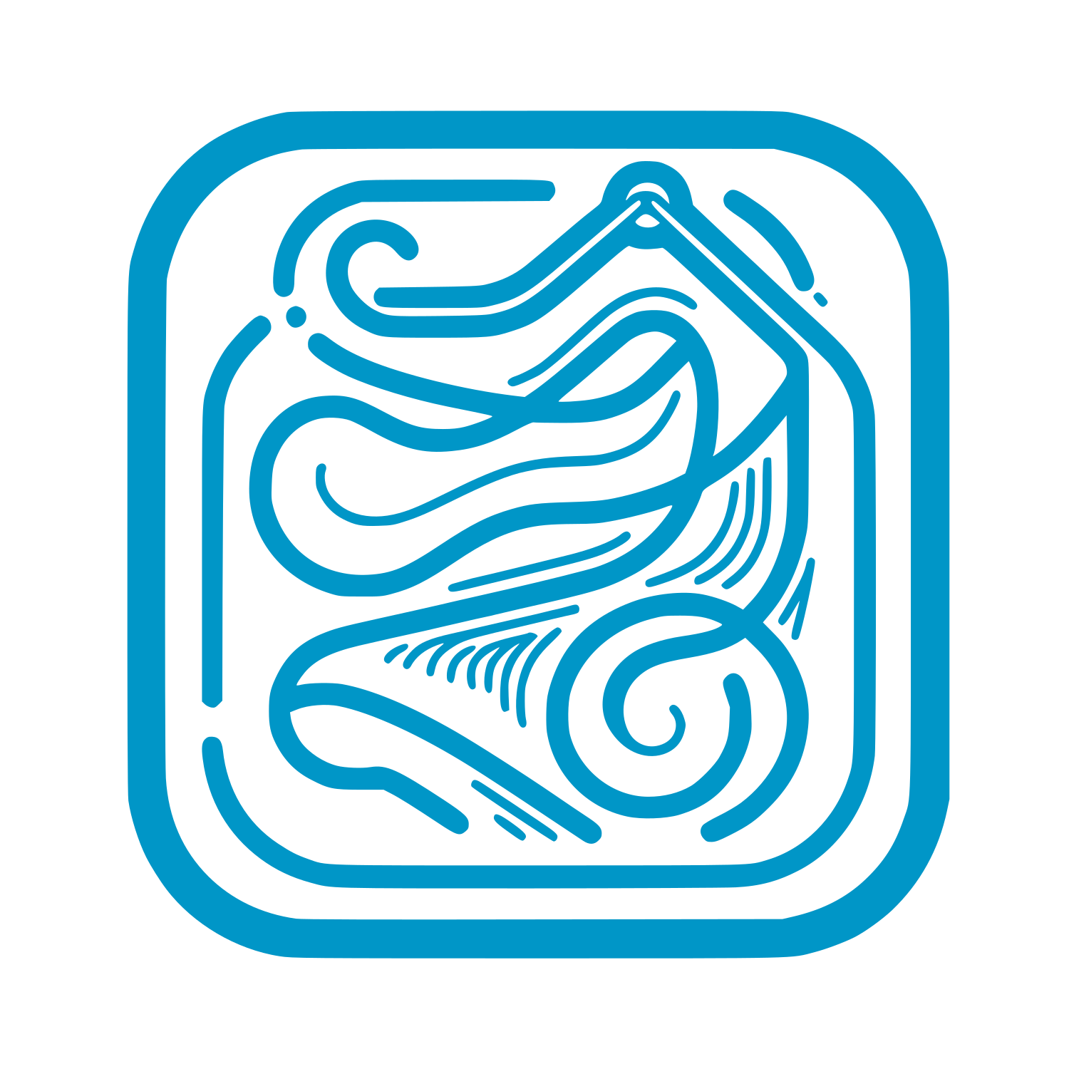 Wave Line Art in Square #0096C7
