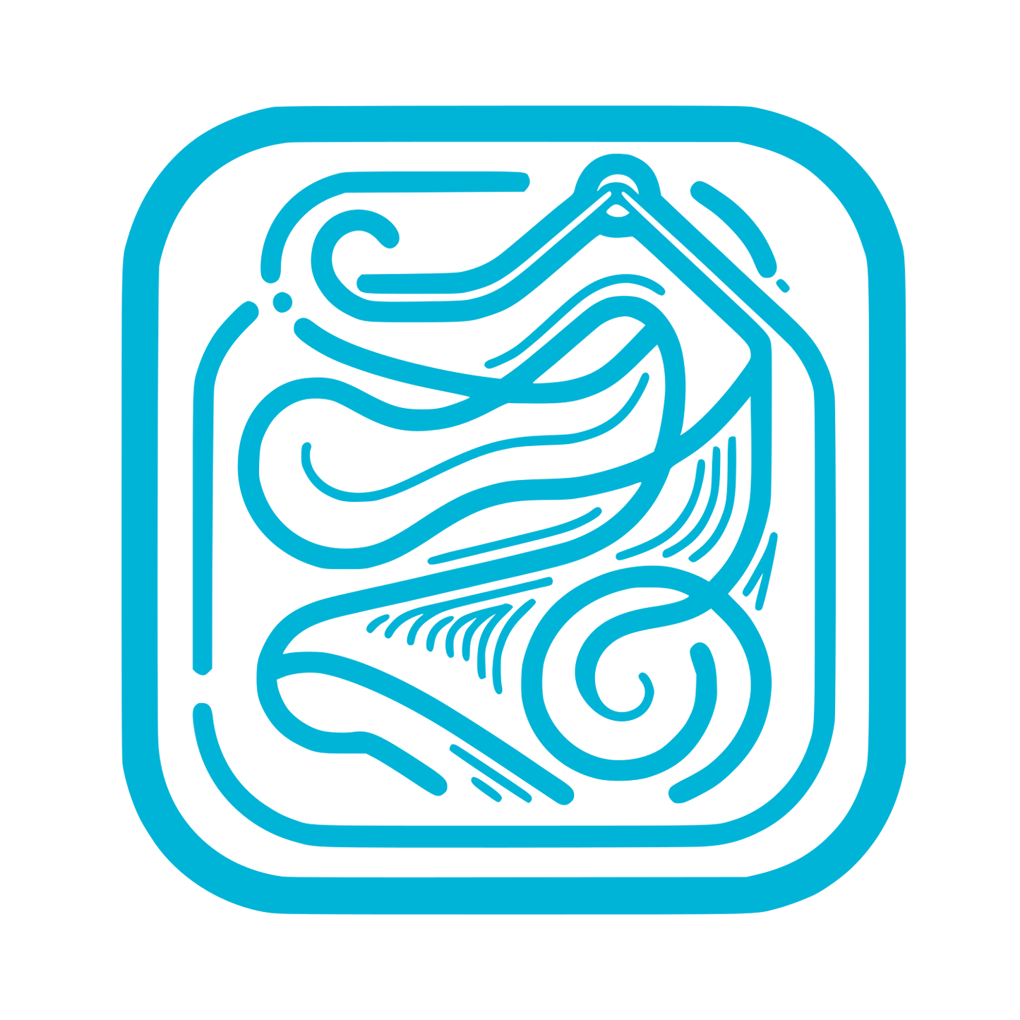 Wave Line Art in Square #00B4D8