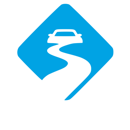 Car on Winding Road Logo #00a3e4