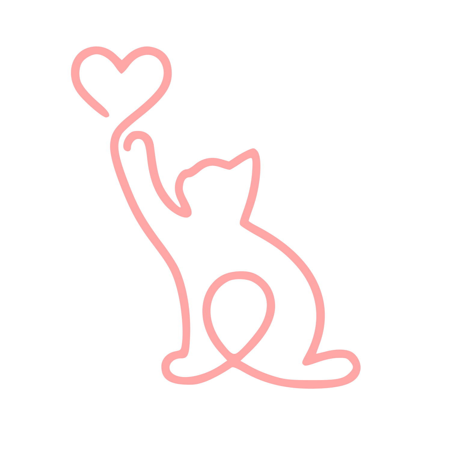 Monoline Cat Heart Logo #ffa6a6