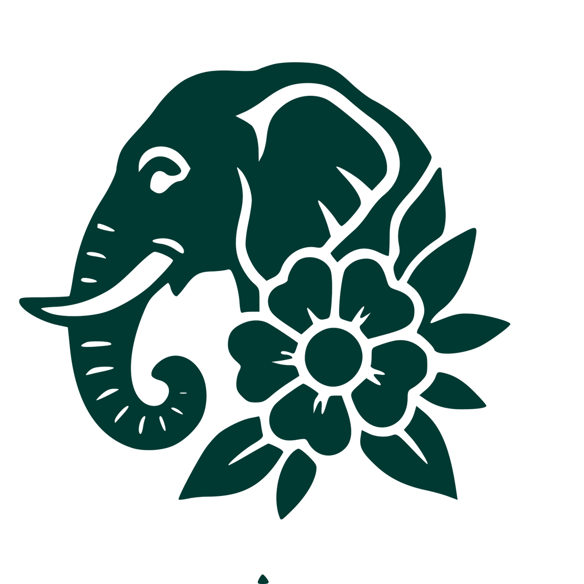 Elephant Floral Tattoo Flash Logo #003932