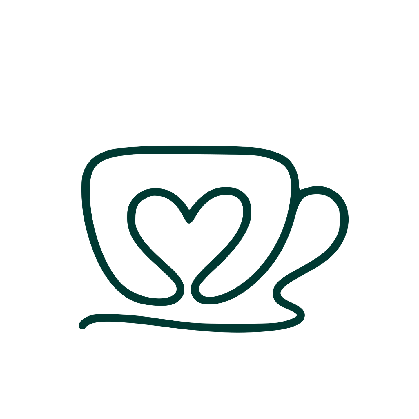 Monoline Heart Coffee Cup Logo #003932