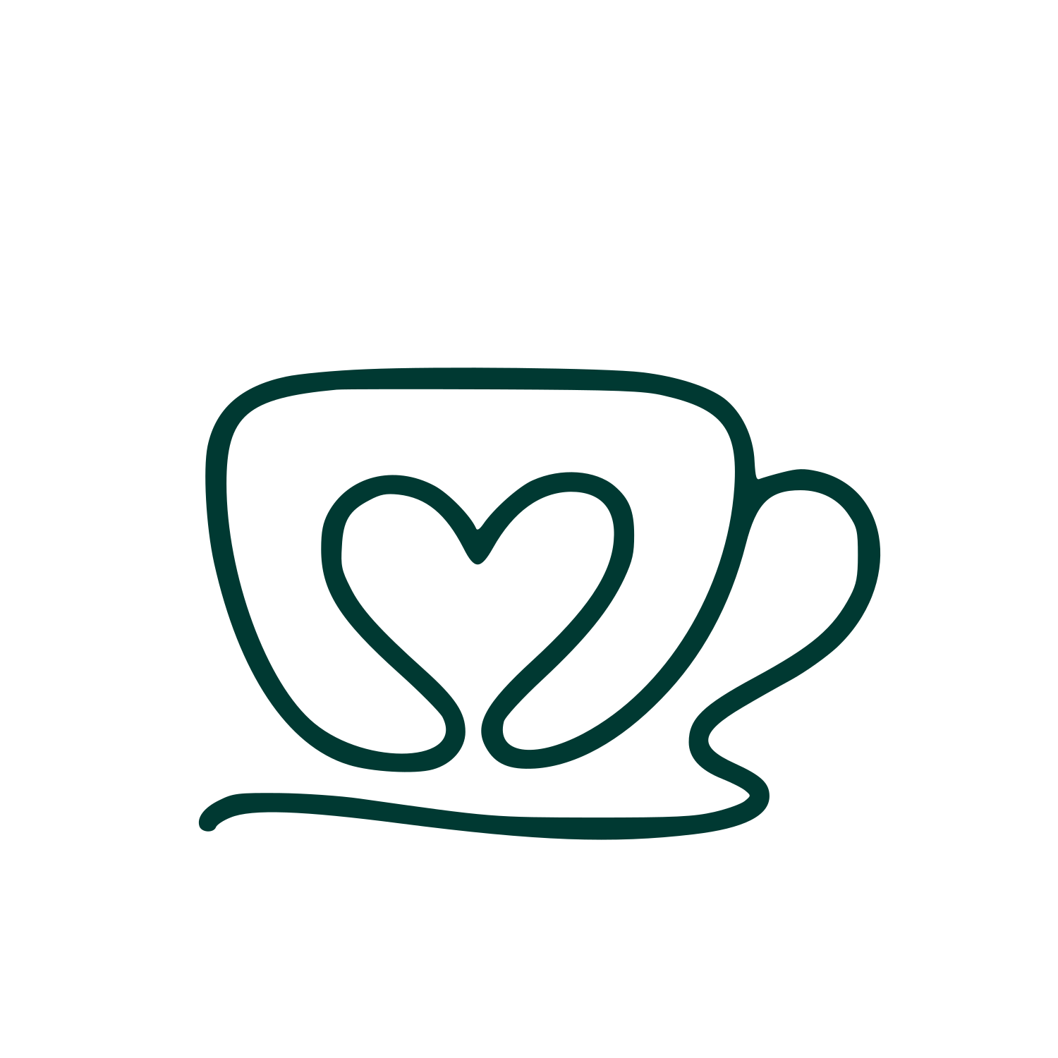 Monoline Heart Coffee Cup Logo #003932