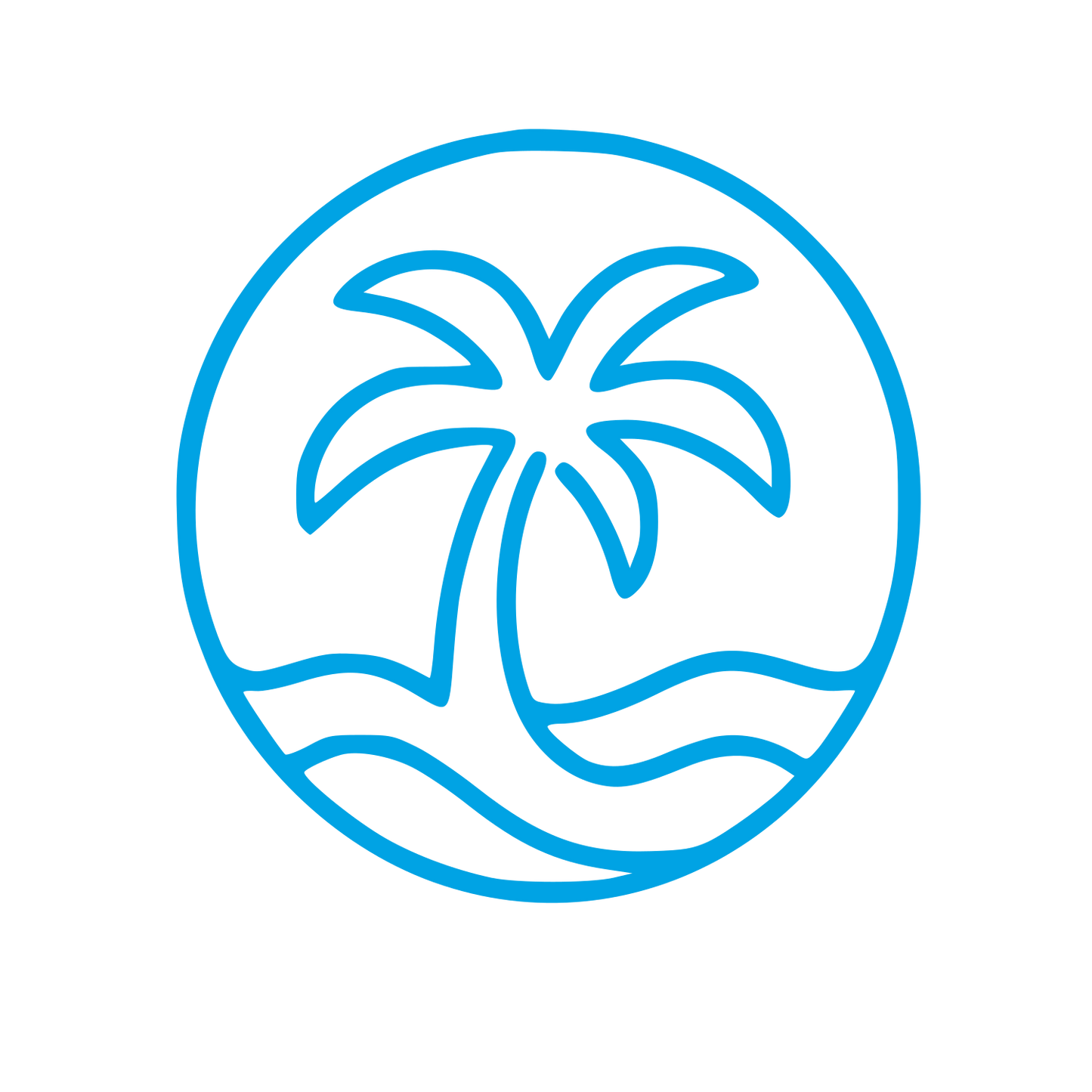 Monoline Palm Tree Circle Logo #00a3e4