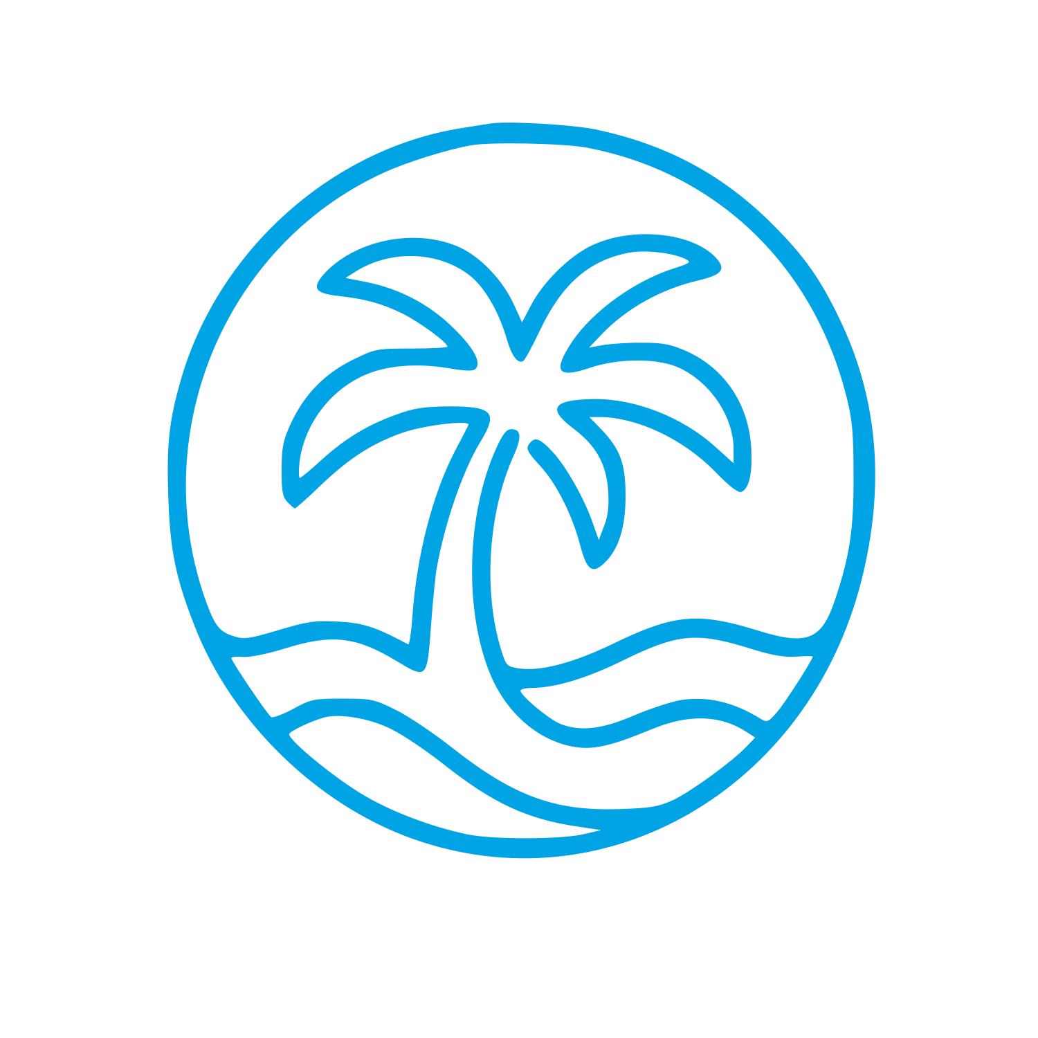 Monoline Palm Tree Circle Logo #00a3e4