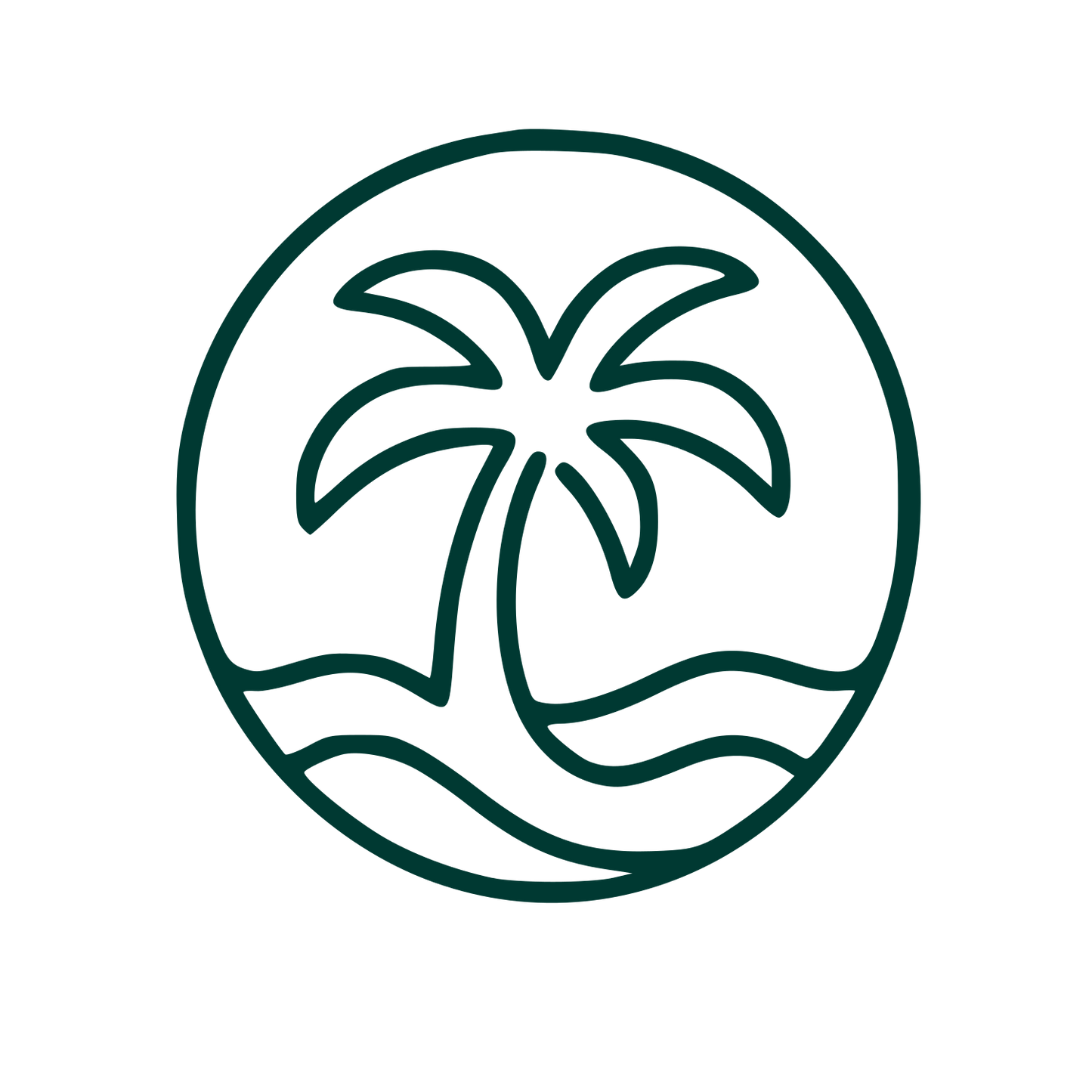 Monoline Palm Tree Circle Logo #003932