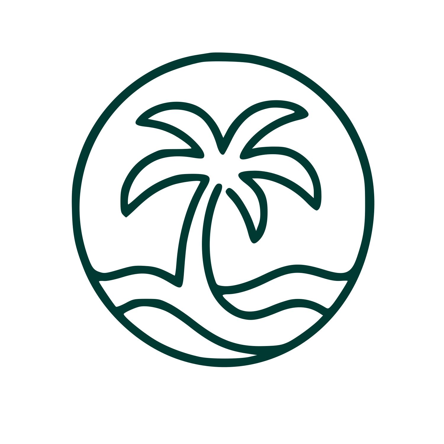Monoline Palm Tree Circle Logo #003932