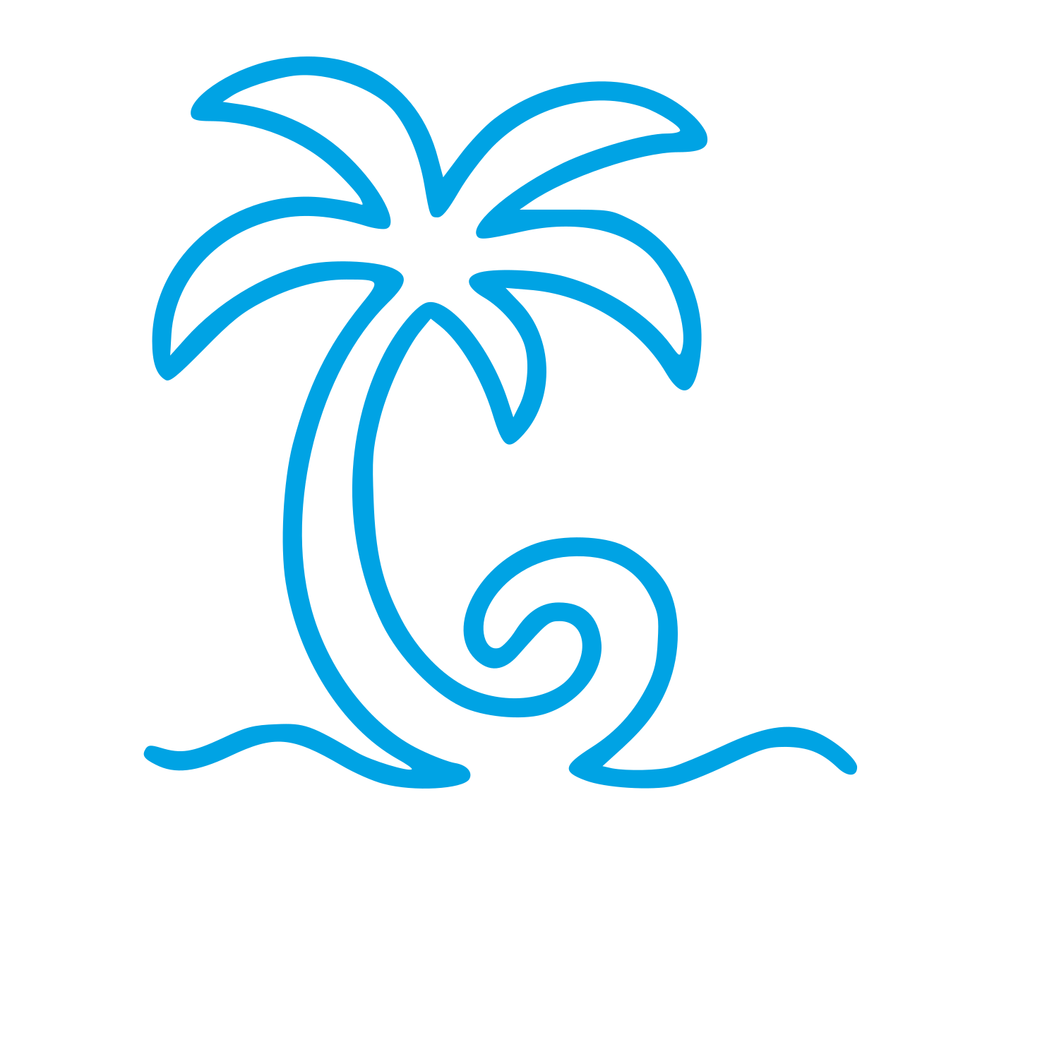 Monoline Palm Tree Wave Logo #00a3e4
