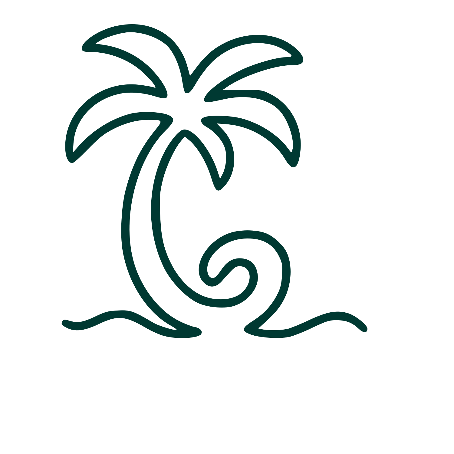 Monoline Palm Tree Wave Logo #003932