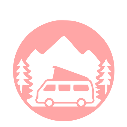 Camper Van Mountain Circle Logo #ffa6a6