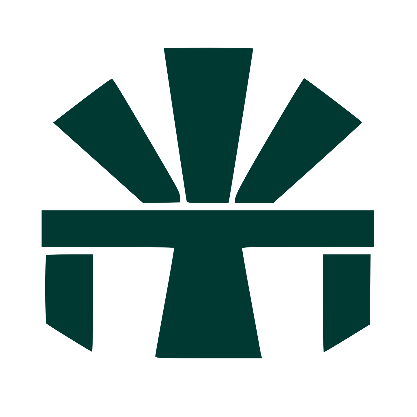 Brutalist Sunburst Cross Logo #003932