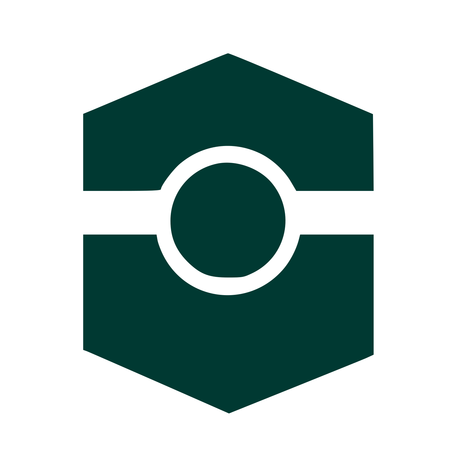 Hexagon Circle Cutout Logo #003932