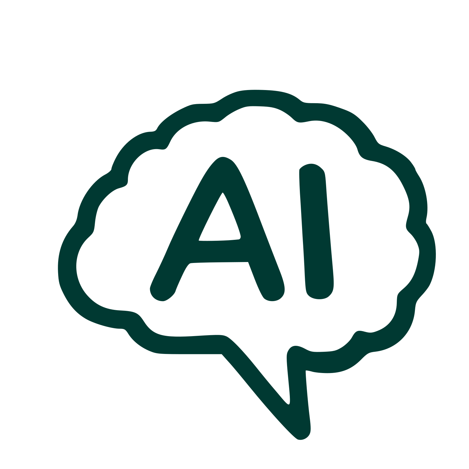 Hand-Drawn AI Brain Logo #003932