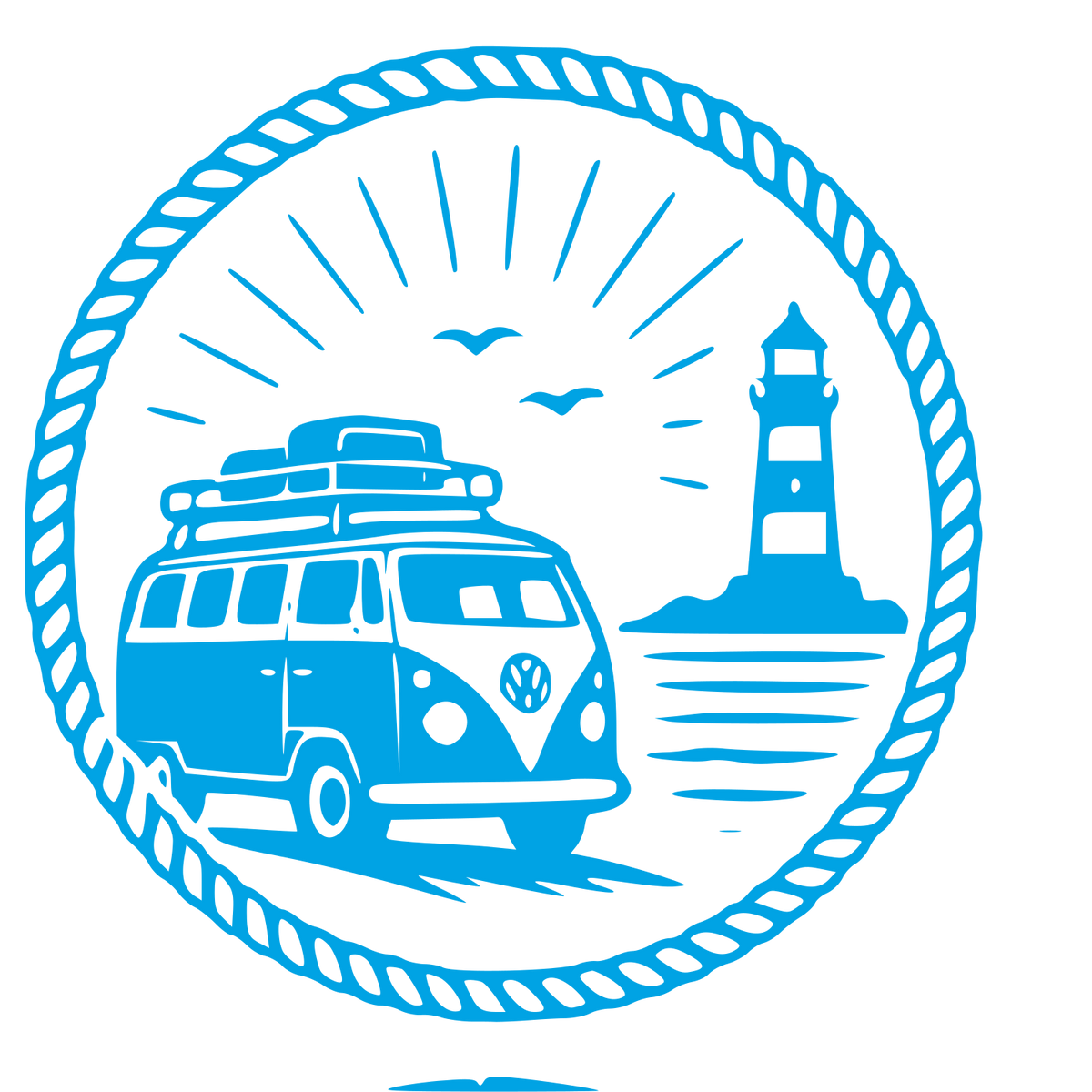 Camper Van Lighthouse Badge Logo #00a3e4