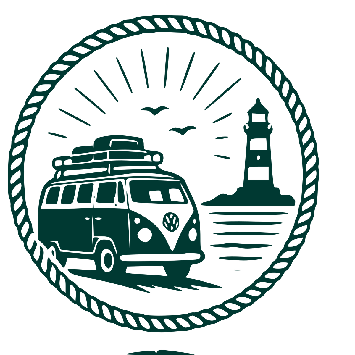 Camper Van Lighthouse Badge Logo #003932