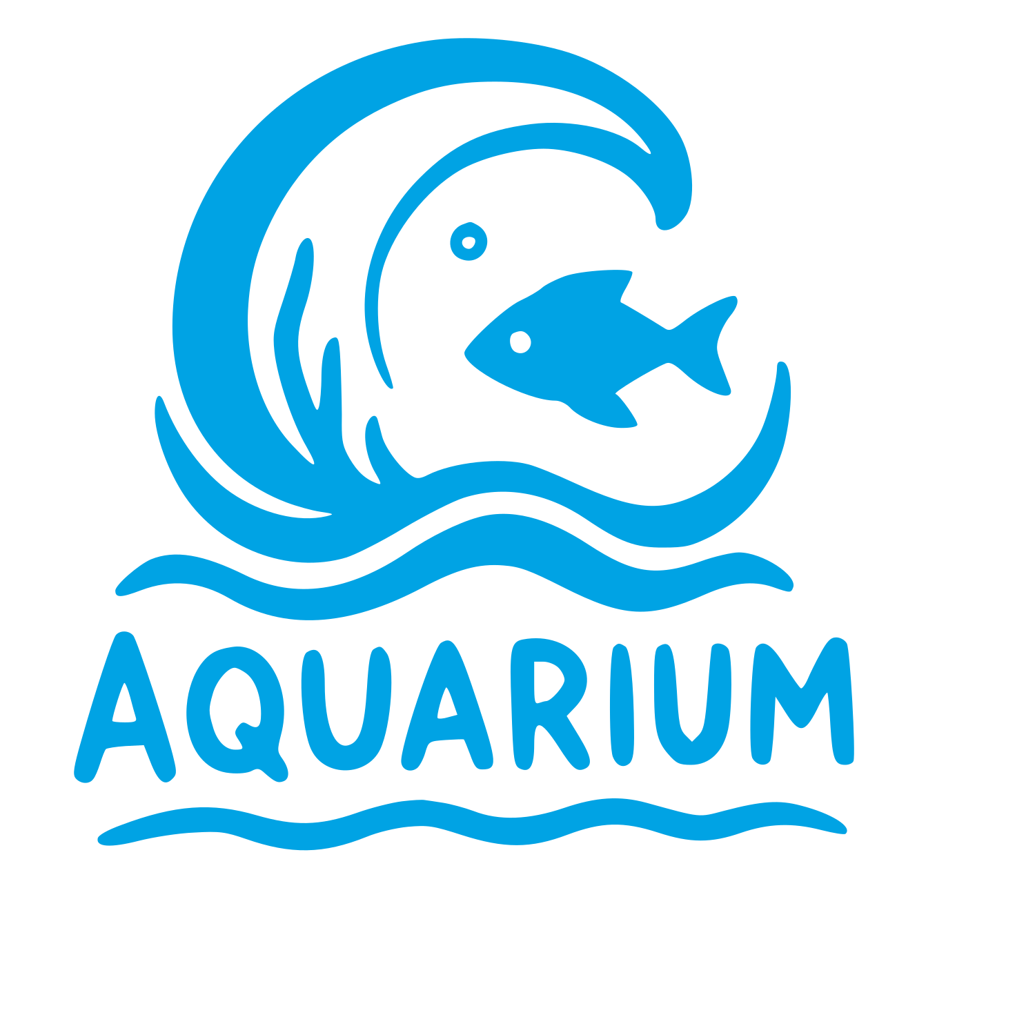 Hand-Drawn Aquarium Wave Fish Logo #00a3e4