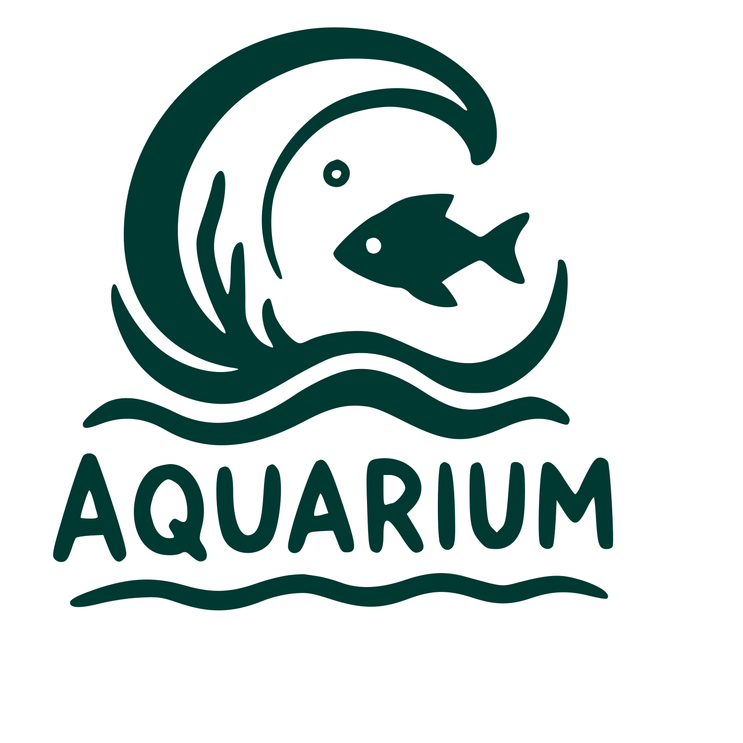 Hand-Drawn Aquarium Wave Fish Logo #003932