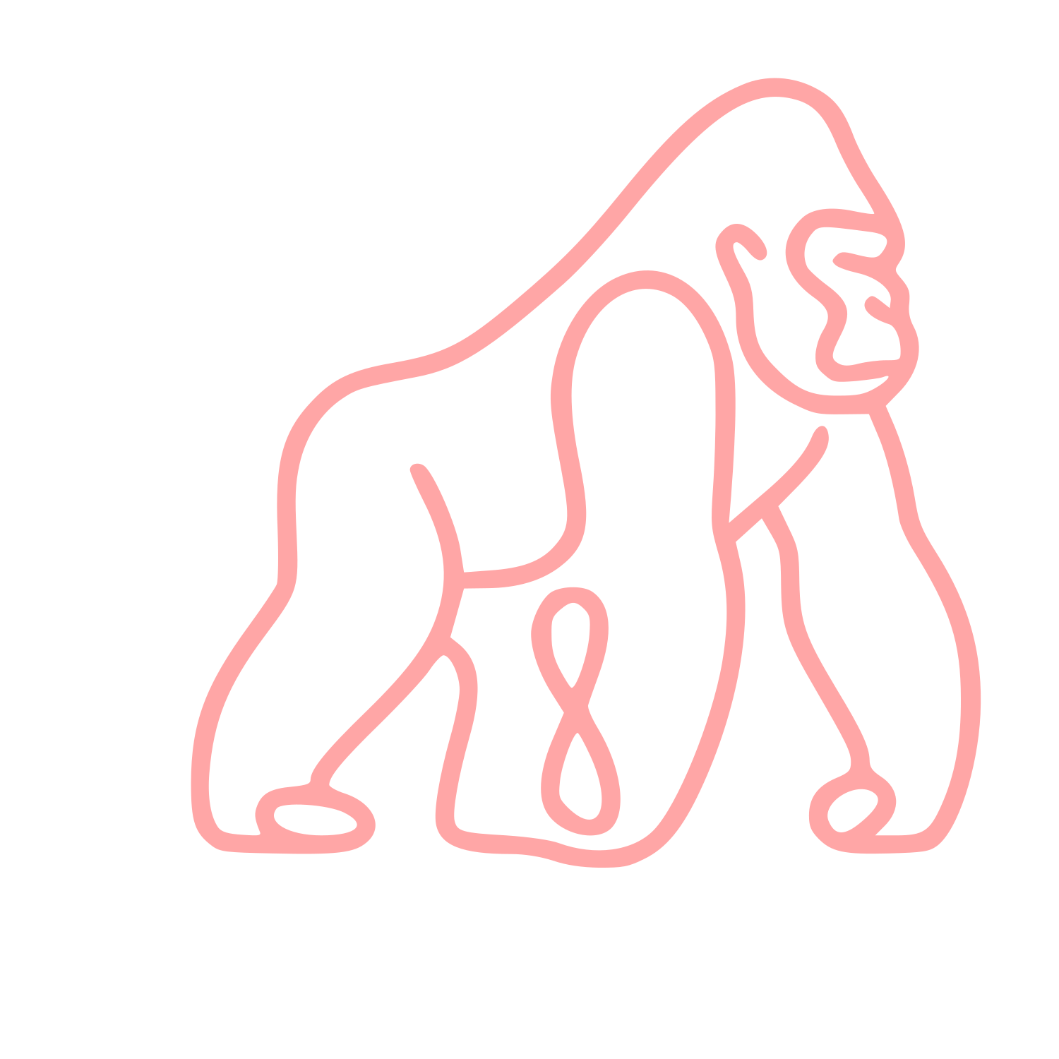 Monoline Gorilla Walking Logo #ffa6a6
