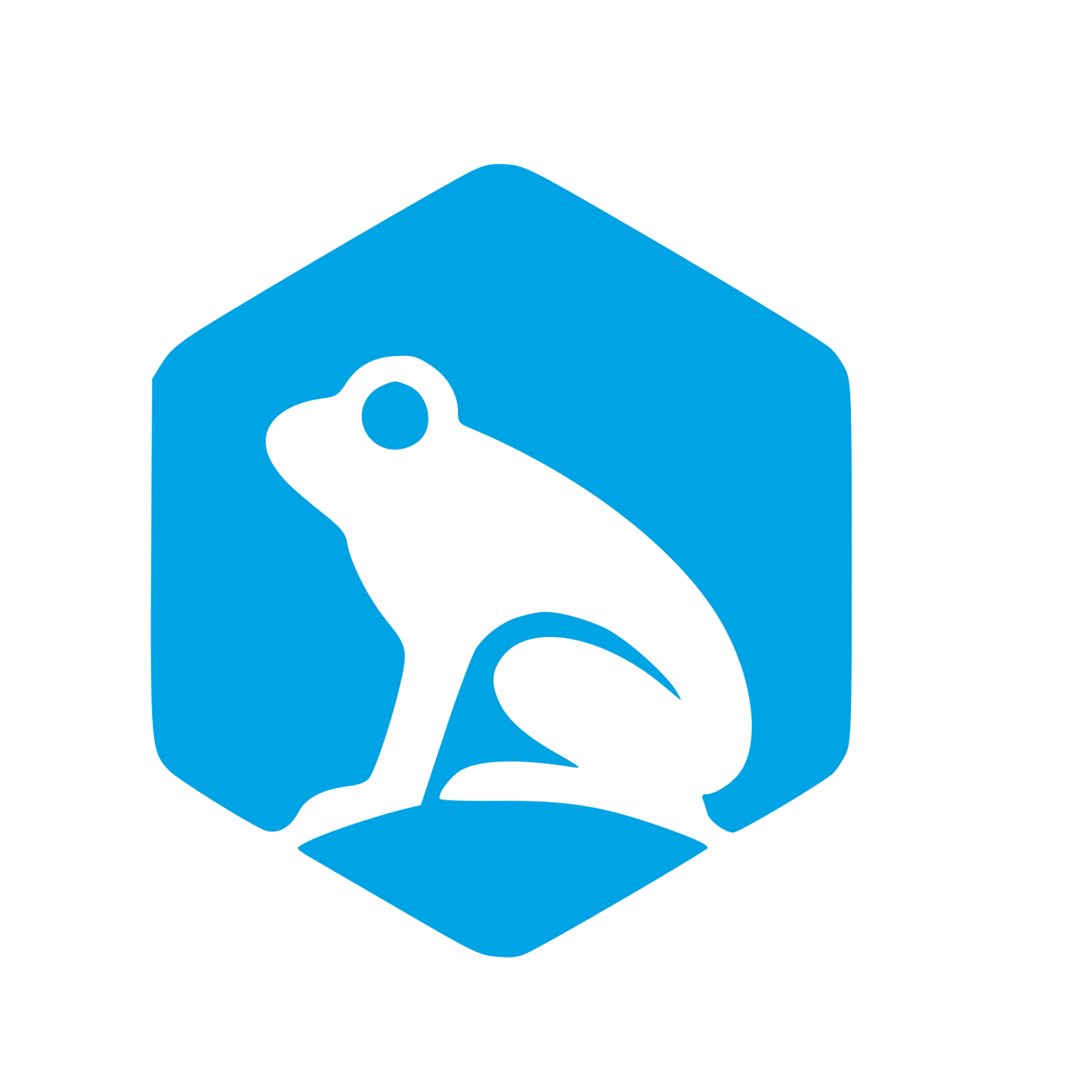 Frog Hexagon Negative Space Logo #00a3e4