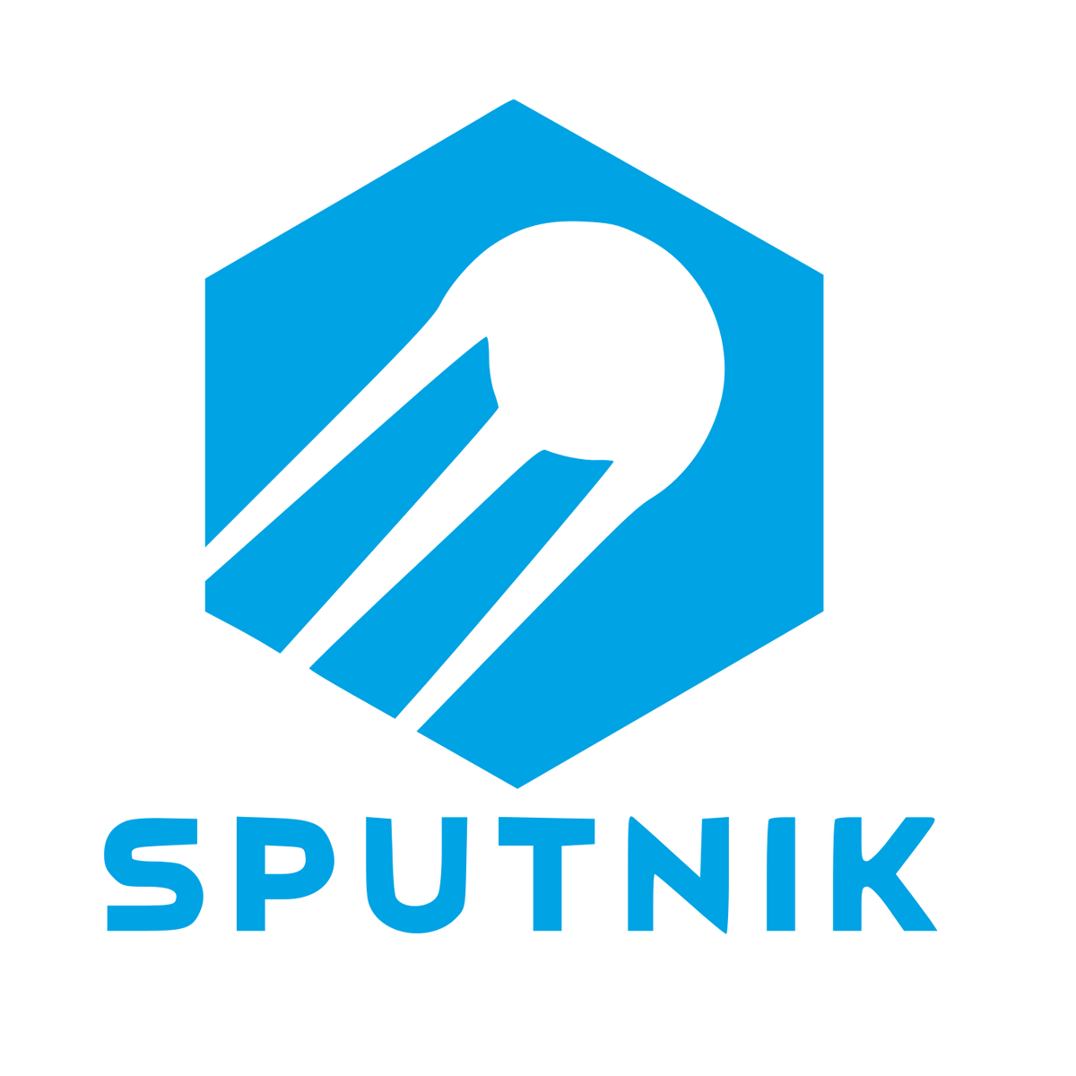 Sputnik Satellite Hexagon Logo #00a3e4