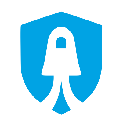 Rocket Shield Negative Space Logo #00a3e4